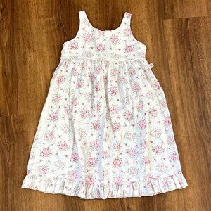 American Girl Pink Blossoms Floral Lace Pinafore Babydoll Dress Cotton/Linen 7